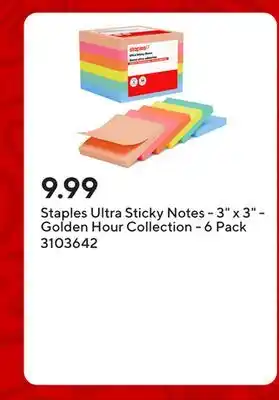 Staples Staples Ultra Sticky Notes - 3 x 3 - Golden Hour Collection - 6 Pack offer