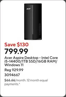 Staples Acer Aspire Desktop - Intel Core i5-14400/1TB SSD/16GB RAM/Windows 11 offer