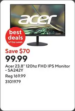 Staples Acer 23.8 120hz FHD IPS Monitor - SA242Y offer