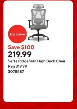 Staples Serta Ridgefield High Back Chair offer