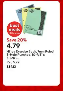 Staples Hilroy Exercise Book, 7mm Ruled, 3-Hole Punched, 10-7/8 x 8-3/8, 80 Pages, 3 Pack offer