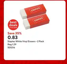 Staples Staples White Vinyl Erasers - 2 Pack offer