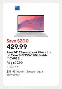 Staples Asus 14 Chromebook Plus - Intel Core 3-N355/128GB eMMC/8GB RAM/Chrome OS offer
