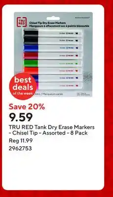 Staples TRU RED Tank Dry Erase Markers - Chisel Tip - Assorted - 8 Pack offer