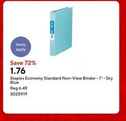 Staples Staples Economy Standard Non-View Binder - 1 - Sky Blue offer