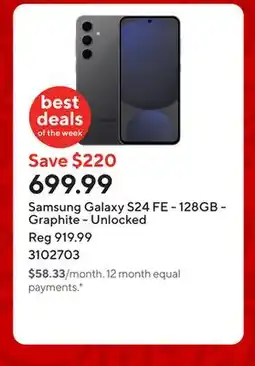 Staples Samsung Galaxy S24 FE - 128GB - Graphite - Unlocked offer
