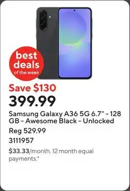 Staples Samsung Galaxy A36 5G 6.7 - 128 GB - Awesome Black - Unlocked offer