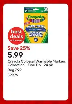 Staples Crayola Colossal Washable Markers Collection - Fine Tip - 24 pk offer