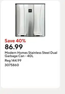Staples Modern Homes Stainless Steel Dual Garbage Can - 40L offer