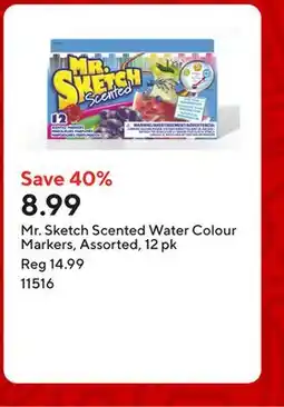 Staples Mr. Sketch Scented Water Colour Markers, Assorted, 12 pk offer