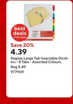 Staples Staples Large Tab Insertable Dividers - 8 Tabs - Assorted Colours offer