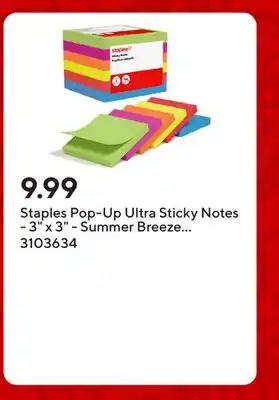 Staples Staples Pop-Up Ultra Sticky Notes - 3 x 3 - Summer Breeze Collection - 6 Pack offer