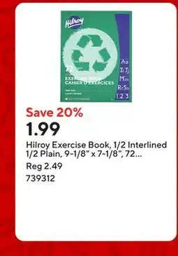 Staples Hilroy Exercise Book, 1/2 Interlined 1/2 Plain, 9-1/8 x 7-1/8, 72 Pages offer