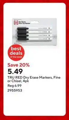 Staples TRU RED Dry Erase Markers, Fine or Chisel, 4pk offer