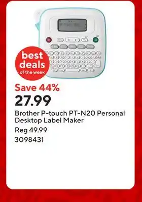Staples Brother P-touch PT-N20 Personal Desktop Label Maker offer
