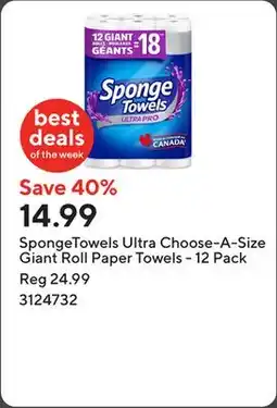 Staples SpongeTowels Ultra Choose-A-Size Giant Roll Paper Towels - 12 Pack offer