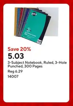 Staples 3-Subject Notebook, Ruled, 3-Hole Punched, 300 Pages offer