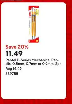 Staples Pentel P-Series Mechanical Pencils, 0.5mm, 0.7mm or 0.9mm, 2pk offer