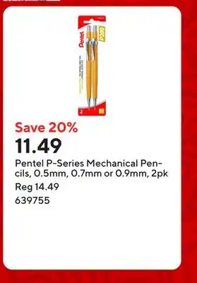 Staples Pentel P-Series Mechanical Pencils, 0.5mm, 0.7mm or 0.9mm, 2pk offer