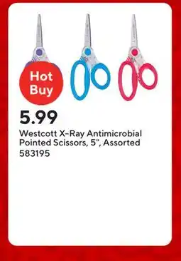 Staples Westcott X-Ray Antimicrobial Pointed Scissors, 5, Assorted offer