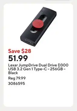 Staples Lexar JumpDrive Dual Drive D300 USB 3.2 Gen 1 Type-C - 256GB - Black offer