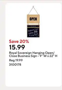 Staples Royal Sovereign Hanging Open/Close Business Sign - 9 W x 22 H offer