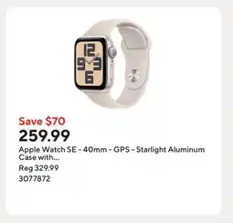 Staples Apple Watch SE - 40mm - GPS - Starlight Aluminum Case with Starlight Sport Band - Small / Medium offer