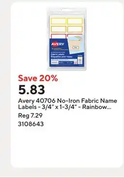 Staples Avery 40706 No-Iron Fabric Name Labels - 3/4 x 1-3/4 - Rainbow Border - 24 pk offer