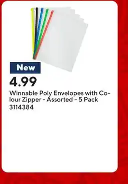 Staples Winnable Poly Envelopes with Colour Zipper - Assorted - 5 Pack offer