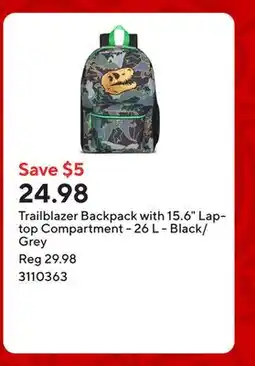 Staples Trailblazer Backpack with 15.6 Laptop Compartment - 26 L - Black/Grey offer