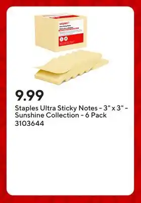 Staples Staples Ultra Sticky Notes - 3 x 3 - Sunshine Collection - 6 Pack offer