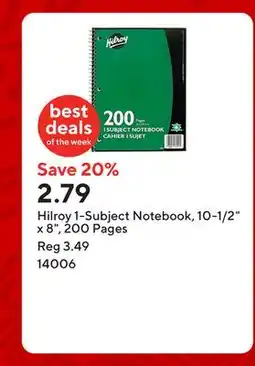Staples Hilroy 1-Subject Notebook, 10-1/2 x 8, 200 Pages offer