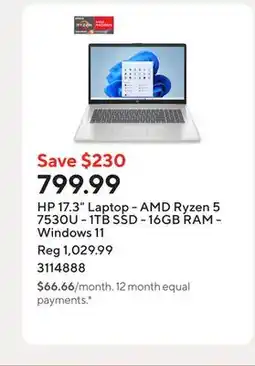 Staples HP 17.3 Laptop - AMD Ryzen 5 7530U - 1TB SSD - 16GB RAM - Windows 11 offer