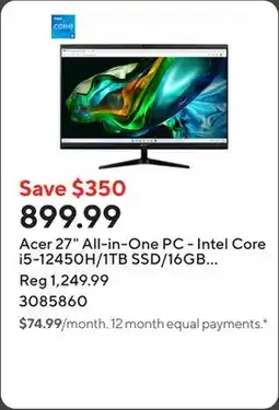 Staples Acer 27 All-in-One PC - Intel Core i5-12450H/1TB SSD/16GB RAM/Windows 11 Home offer