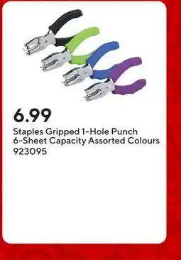 Staples Staples Gripped 1-Hole Punch 6-Sheet Capacity Assorted Colours offer