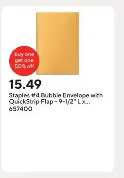 Staples Staples #4 Bubble Envelope with QuickStrip Flap - 9-1/2 L x 13-1/2 W - Kraft Brown - 12 pk offer