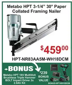 Atlas Tools & Machinery Metabo HPT 3-1/4 30° Paper Collated Framing Nailer offer