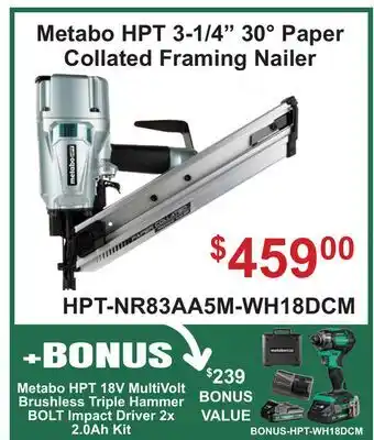 Atlas Tools & Machinery Metabo HPT 3-1/4 30° Paper Collated Framing Nailer offer