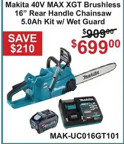Atlas Tools & Machinery Makita 40V MAX XGT Brushless 16 Rear Handle Chainsaw 5.0Ah Kit w/ Wet Guard offer
