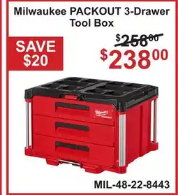 Atlas Tools & Machinery Milwaukee PACKOUT 3-Drawer Tool Box offer