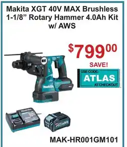 Atlas Tools & Machinery Makita XGT 40V MAX Brushless 1-1/8 Rotary Hammer 4.0Ah Kit w/ AWS offer
