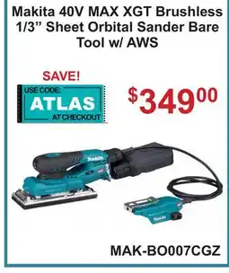 Atlas Tools & Machinery Makita 40V MAX XGT Brushless 1/3 Sheet Orbital Sander Bare Tool w/ AWS offer