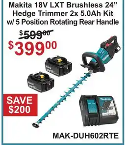 Atlas Tools & Machinery Makita 18V LXT Brushless 24 Hedge Trimmer 2x 5.0Ah Kit w/ 5 Position Rotating Rear Handle offer