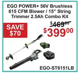 Atlas Tools & Machinery EGO POWER+ 56V Brushless 615 CFM Blower / 15 String Trimmer 2.5Ah Combo Kit offer