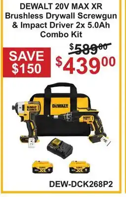 Atlas Tools & Machinery DEWALT 20V MAX XR Brushless Drywall Screwgun & Impact Driver 2x. 5.0AH Combo Kit offer