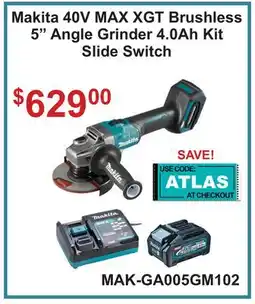 Atlas Tools & Machinery Makita 40V MAX XGT Brushless 5 Angle Grinder 4.0Ah Kit Slide Switch offer