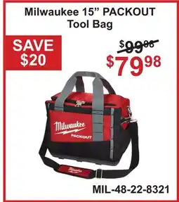 Atlas Tools & Machinery Milwaukee 15 PACKOUT Tool Bag offer