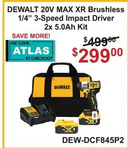 Atlas Tools & Machinery DEWALT 20V MAX XR Brushless 1/4 3-Speed Impact Driver 2x 5.0Ah Kit offer