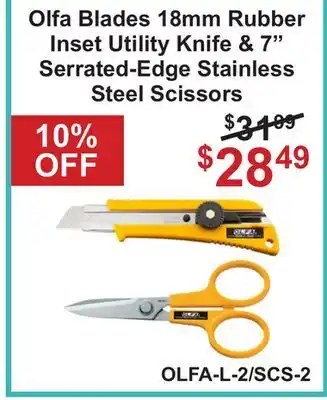 Atlas Tools & Machinery Olfa Blades 18mm Rubber Inset Utility Knife & 7 Serrated-Edge Stainless Steel Scissors offer