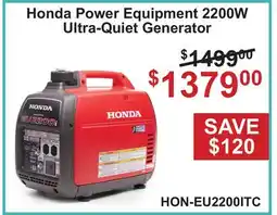 Atlas Tools & Machinery Honda Power Equipment 2200W Ultra-Quiet Generator offer